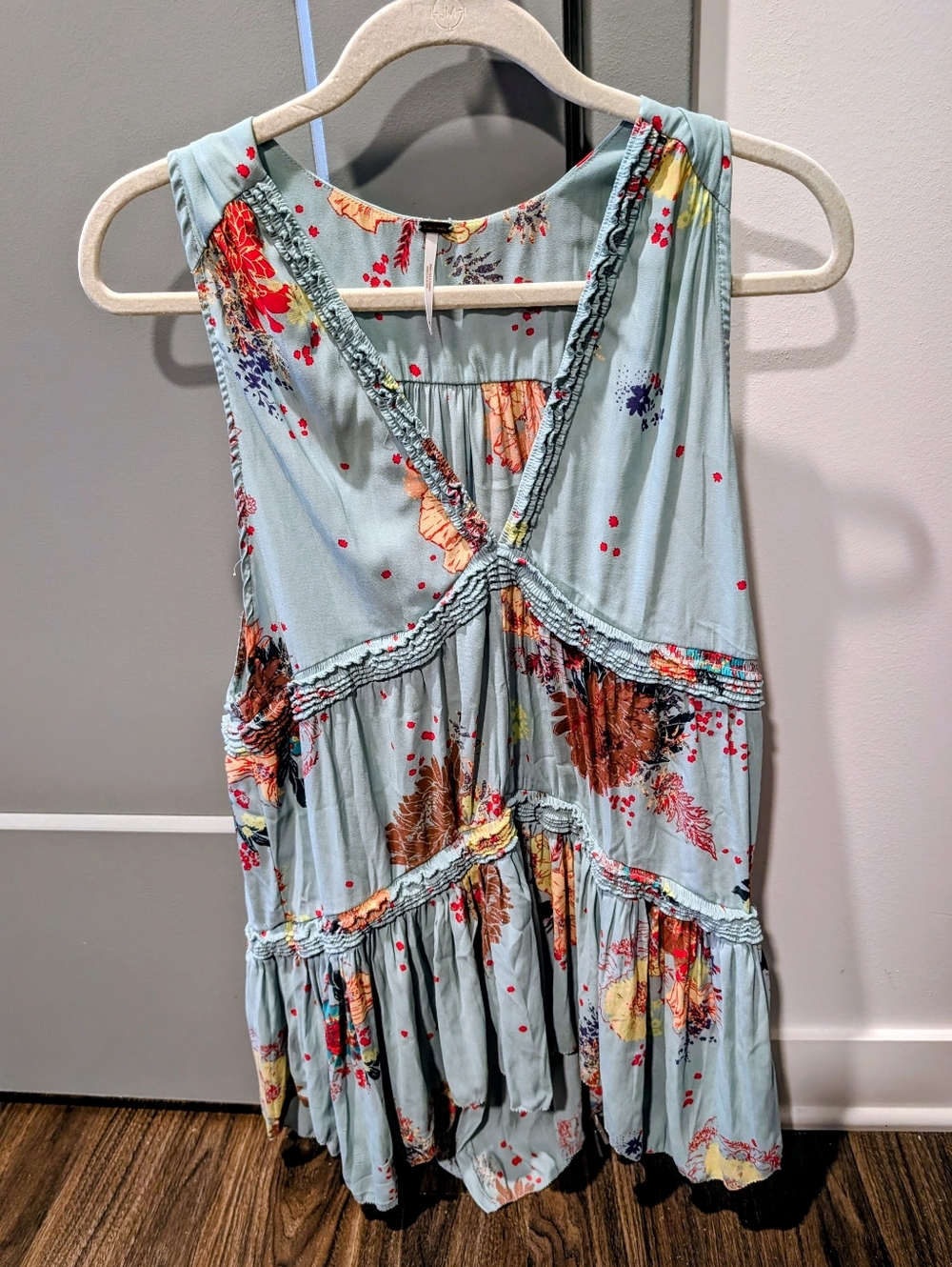 Free People Pastel Blue Floral Smocked Lounge Dress